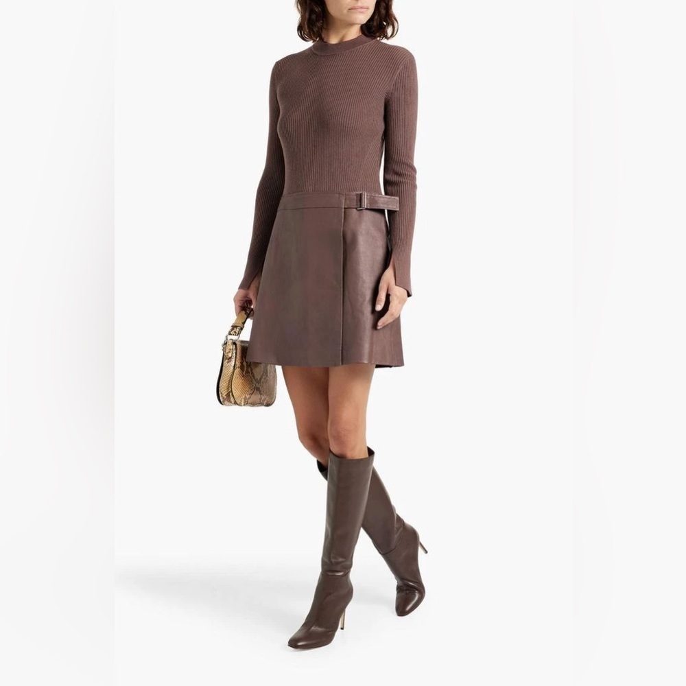 New DEREK LAM 10 CROSBY Nancy Wrap Effect Cotton Blend Leather Mini Dress 12